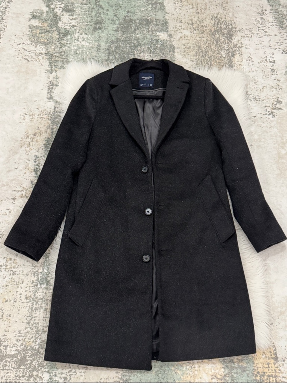Abercrombie & Fitch Black Wool-Blend Single-Breasted Coat